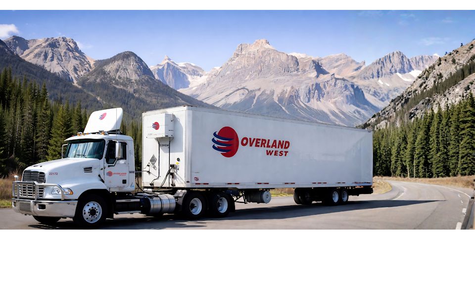 Overland West tractor trailer on a Western Canada highway